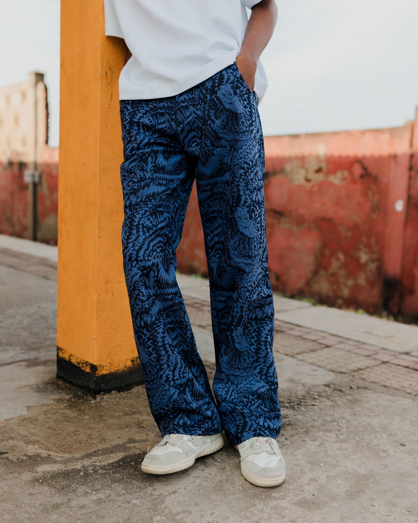 Printed Denim Pants