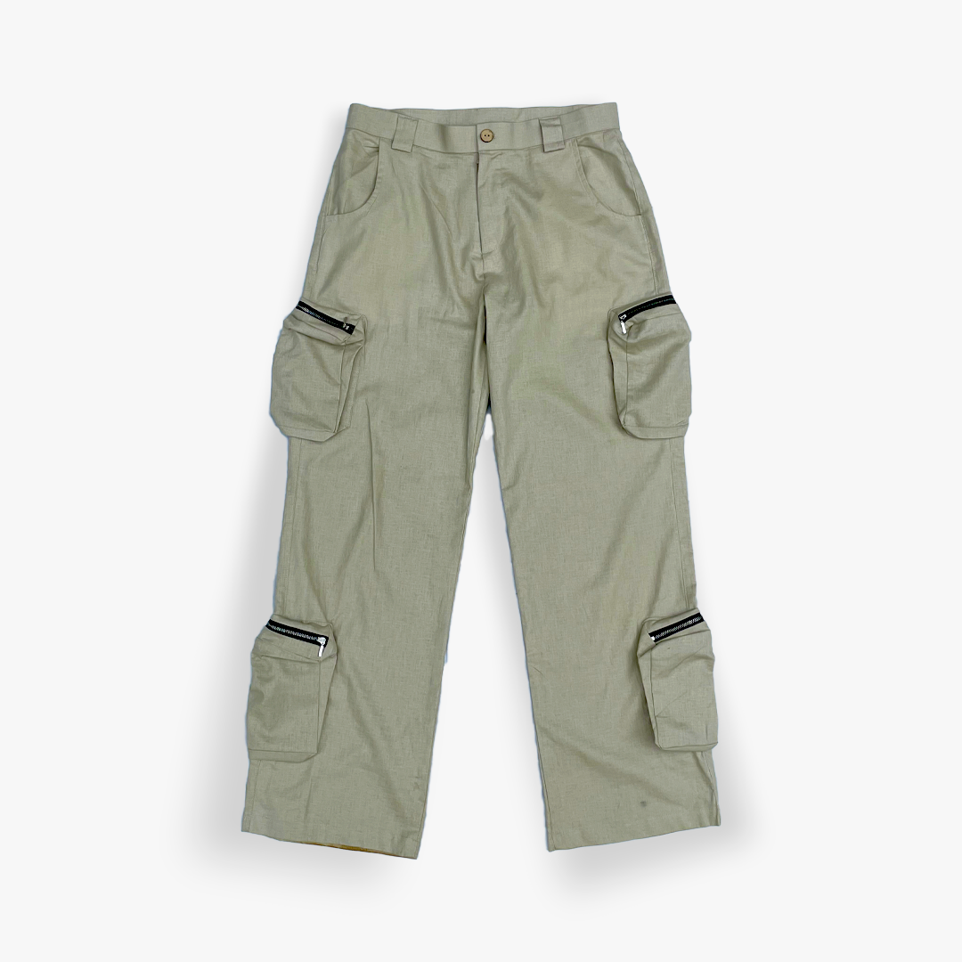 Multi Pocket Linen Cargo Pants